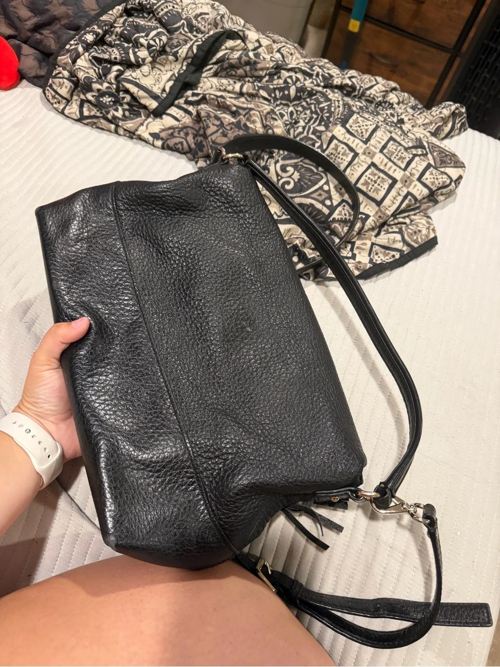 kate spade Black Pebbled Leather Fold-Over Crossbody with Gold Hardware